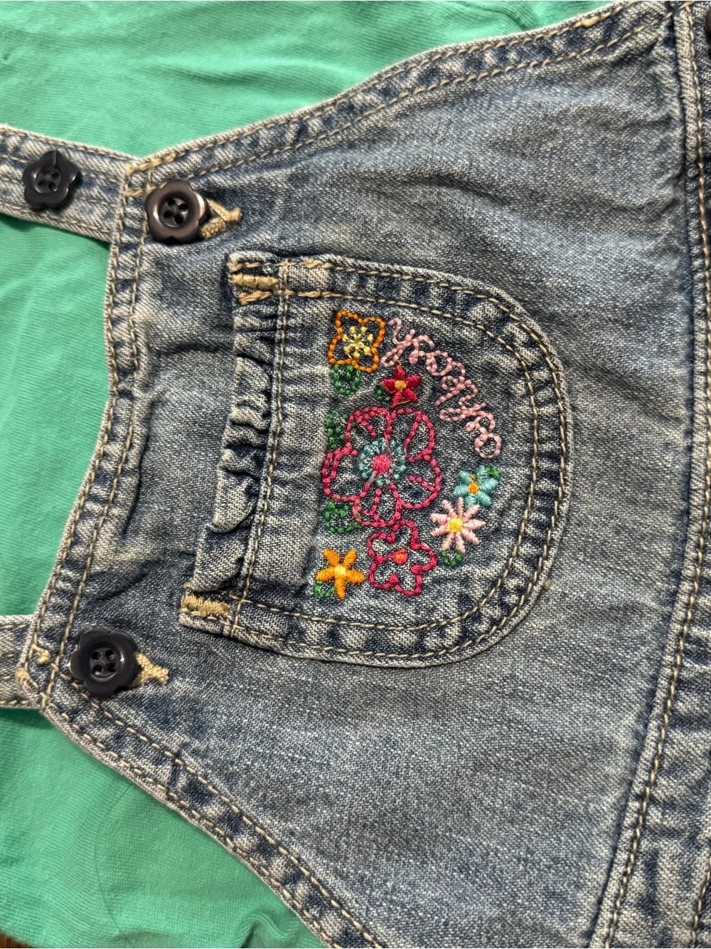Baby girl vintage Oshkosh denim overalls and shirt set